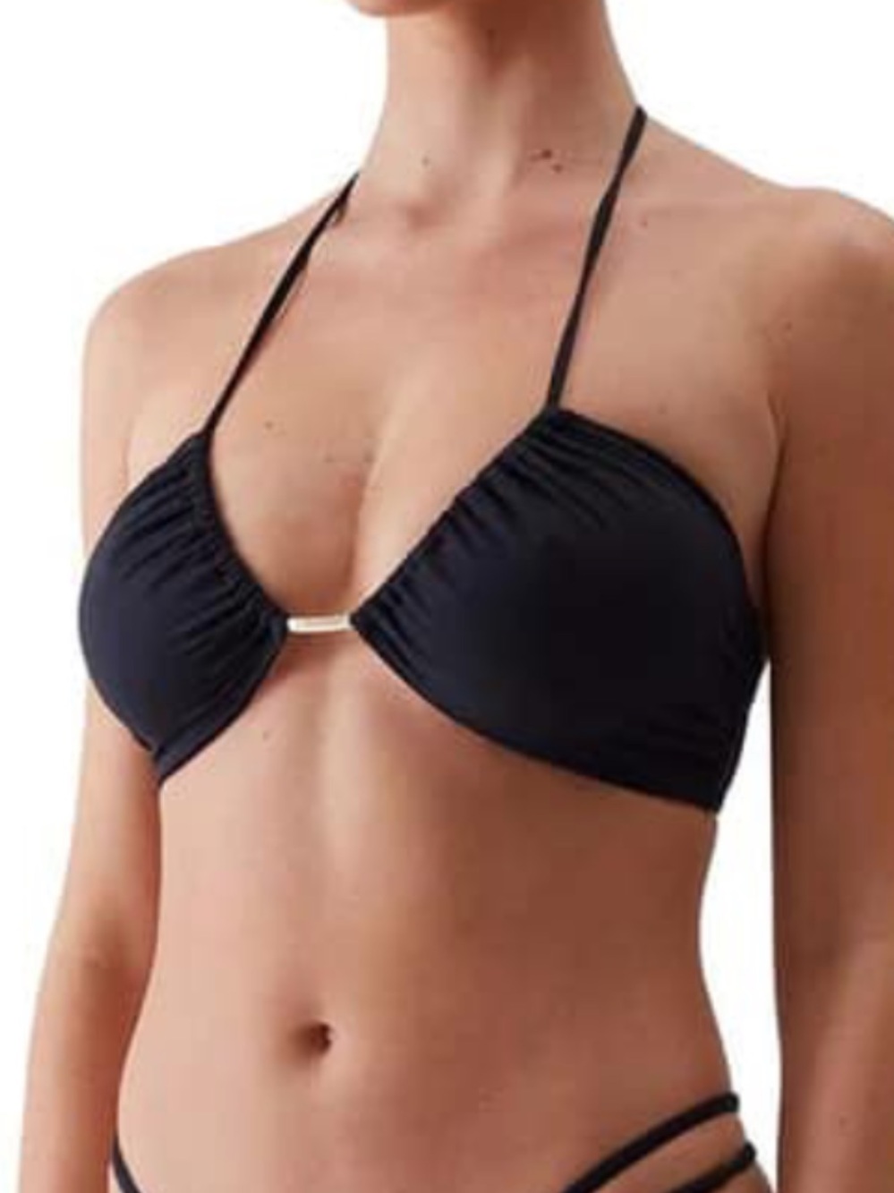 Melissa Odabash Black Halter Bikini Top with Gold Accents